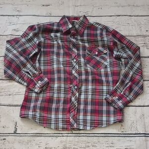 Wedgefield Men's Vintage Red Yellow Blue Plaid Button Up Cotton Blend Shirt 15.5